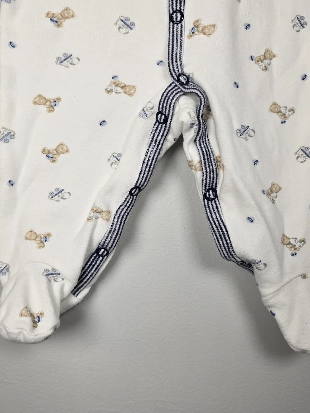 First Impressions White Footed One-Piece with Navy Trim and Puppy Print